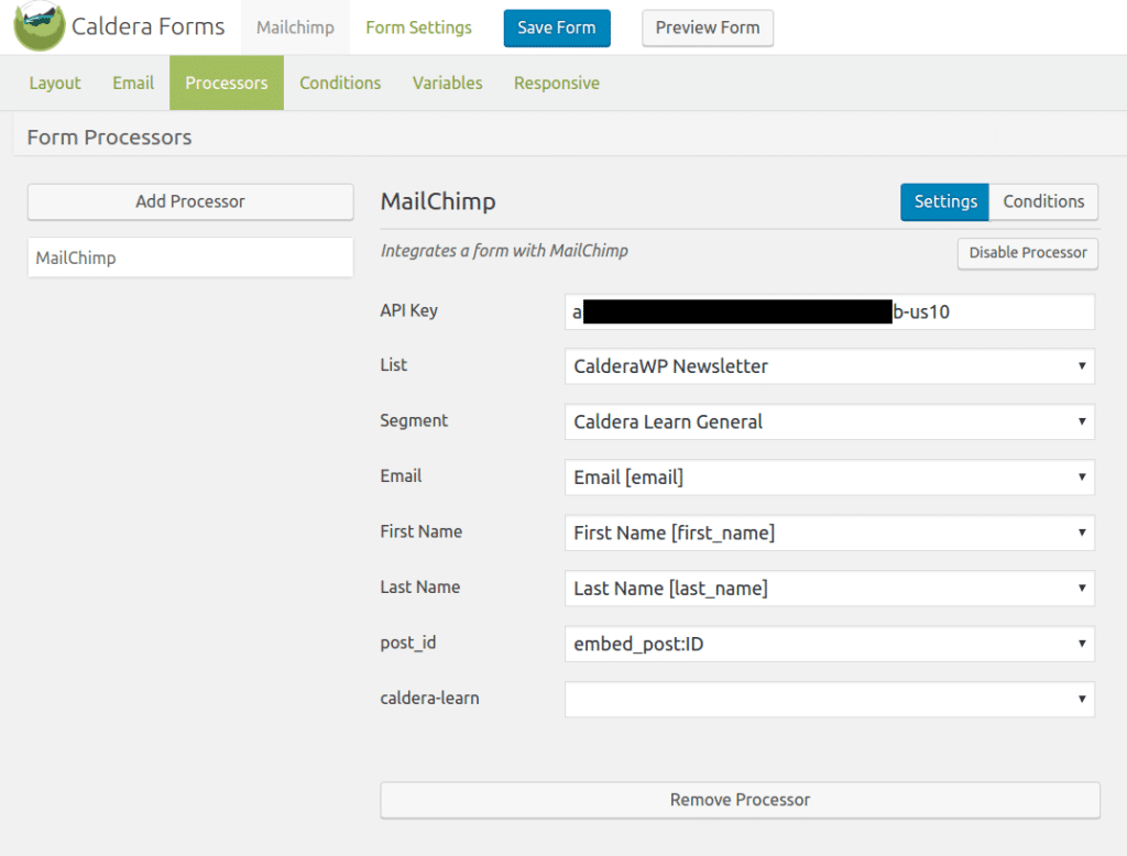 Caldera Forms MailChimp Segments