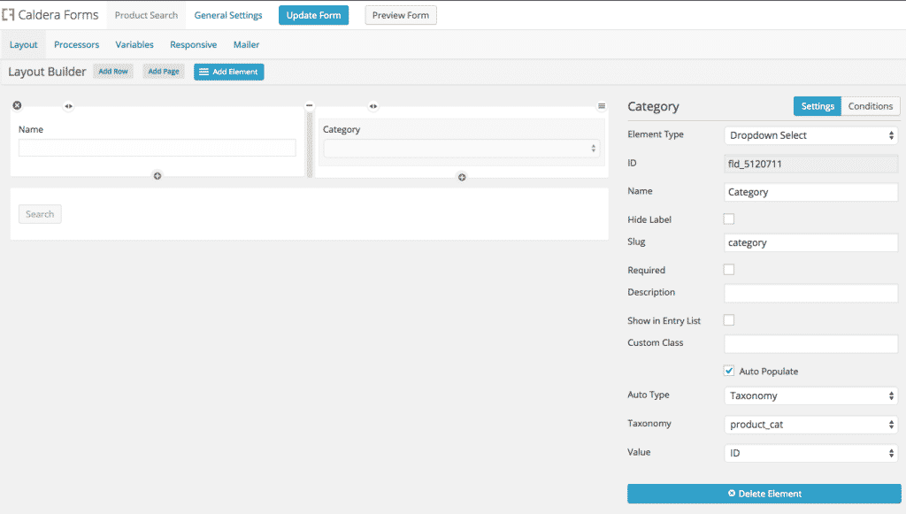 Creating A Caldera Form For A Product Search