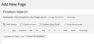 Adding The Caldera Easy Pods Search To A WordPress Page