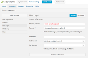 Screenshot of login processor settings