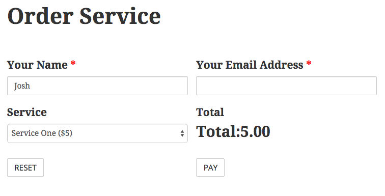 Example Caldera Form used to accept payments for services via the Dwolla API