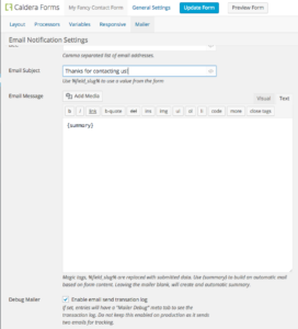 Enabling Caldera Forms Mailer Debugging