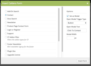 Caldera Forms Shortcode Inserter for form in modal