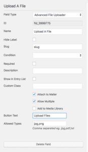 Caldera Forms Advanced File Upload Field Settings