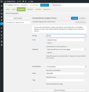 Settings for Caldera Forms ConvertKit