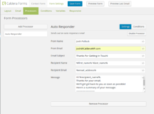 Caldera Forms Auto Responder processor