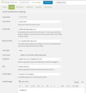 Setting up email notifications with Caldera Forms