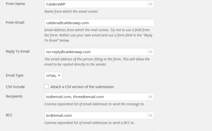 Setting up email notifications with Caldera Forms