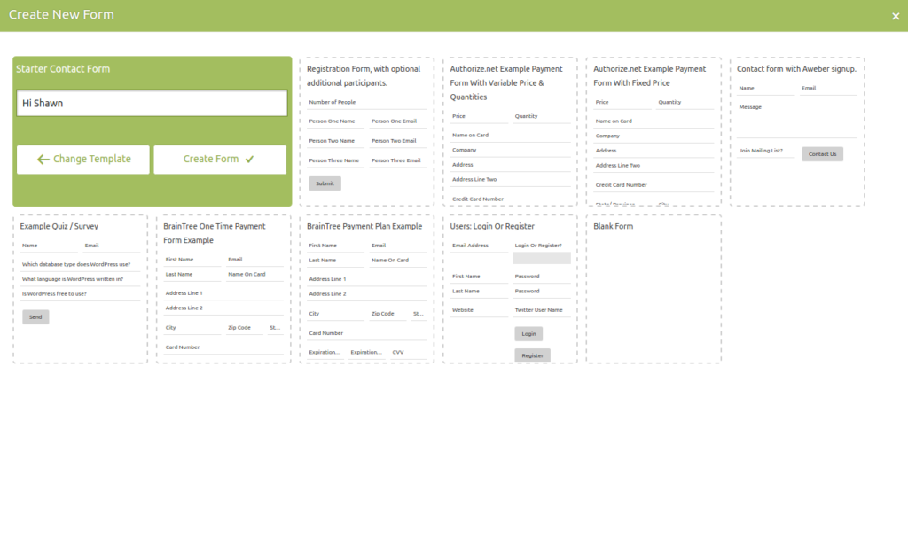 Caldera Forms New Form Modal