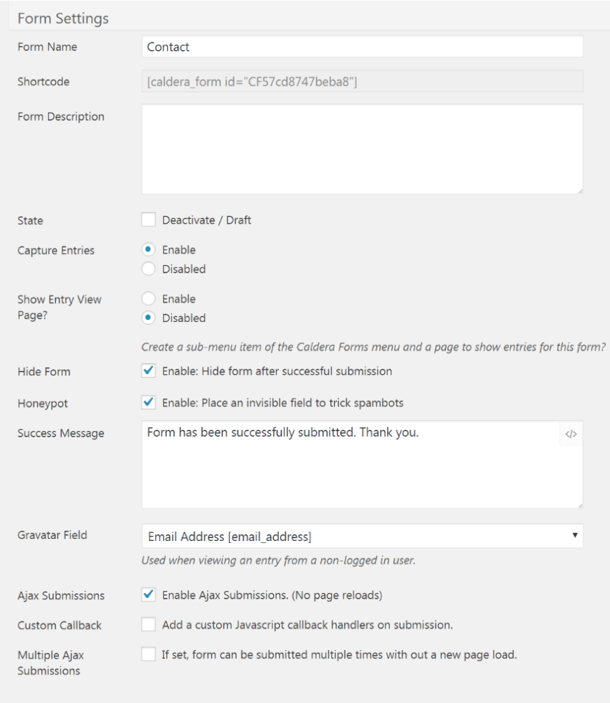 Configuring Caldera Form Settings