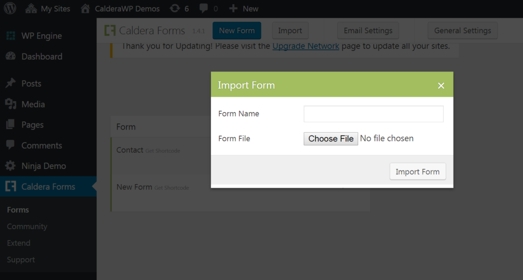Importing a JSON Caldera Form file