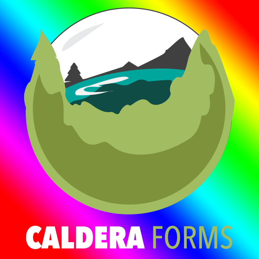 The Caldera globe logo with the words Caldera Forms below it and a rainbow background