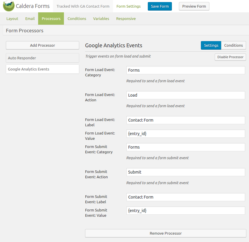 Caldera Forms Google Analytics Event Tracking Setup