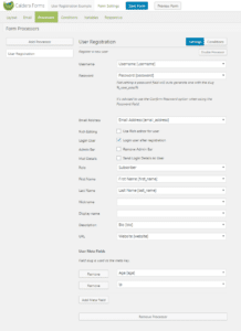 Caldera Forms User Registration Processor