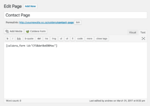 Caldera Forms page shortcode example