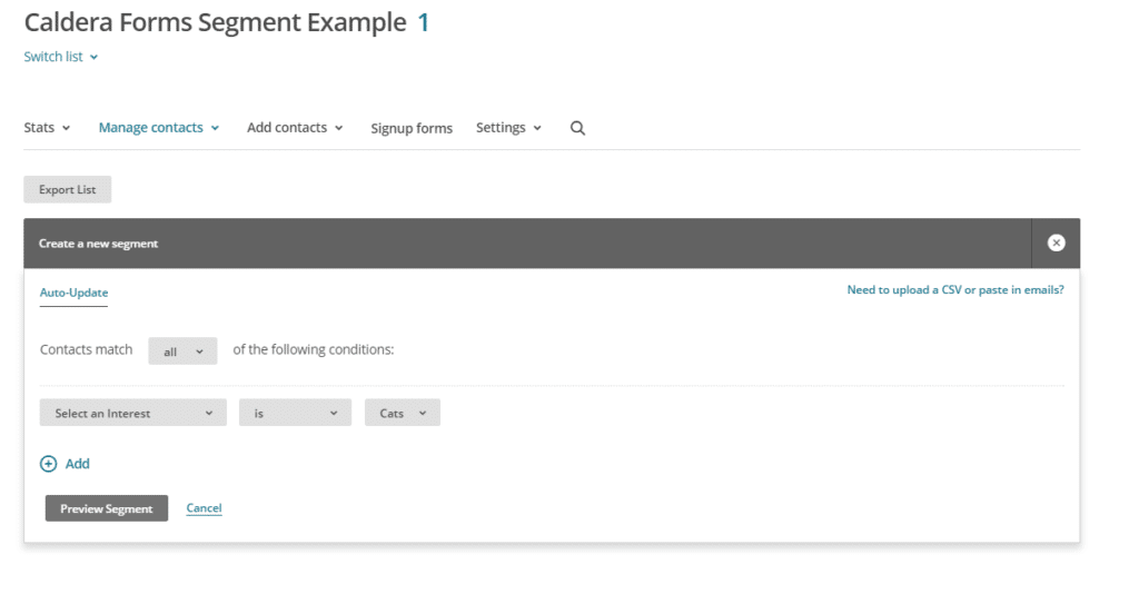 MailChimp Segment Example Create Segments