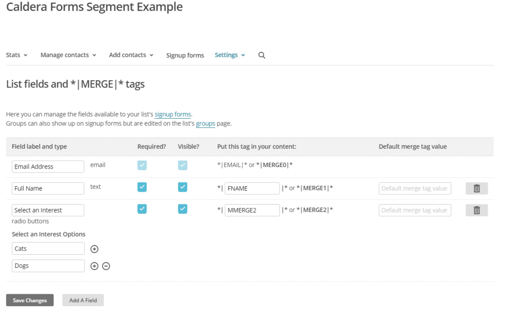 MailChimp Segment Example with Caldera Forms