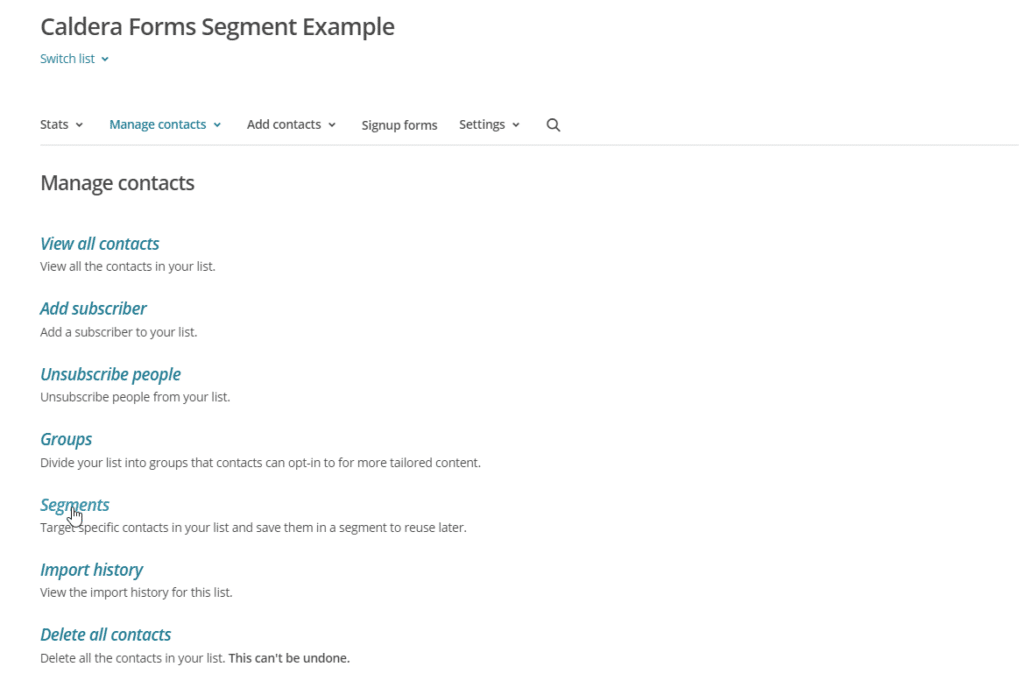 MailChimp Segments