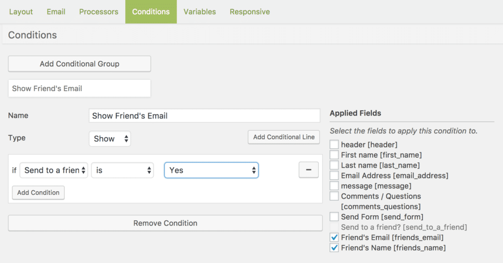 Caldera Form Conditional logic to show fields