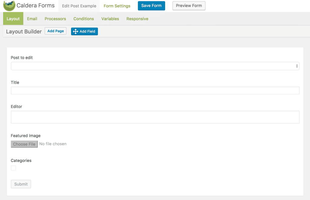 Caldera Forms - front end post creation backend example