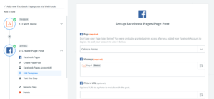 Example of how to add webhook data to Facebook action.