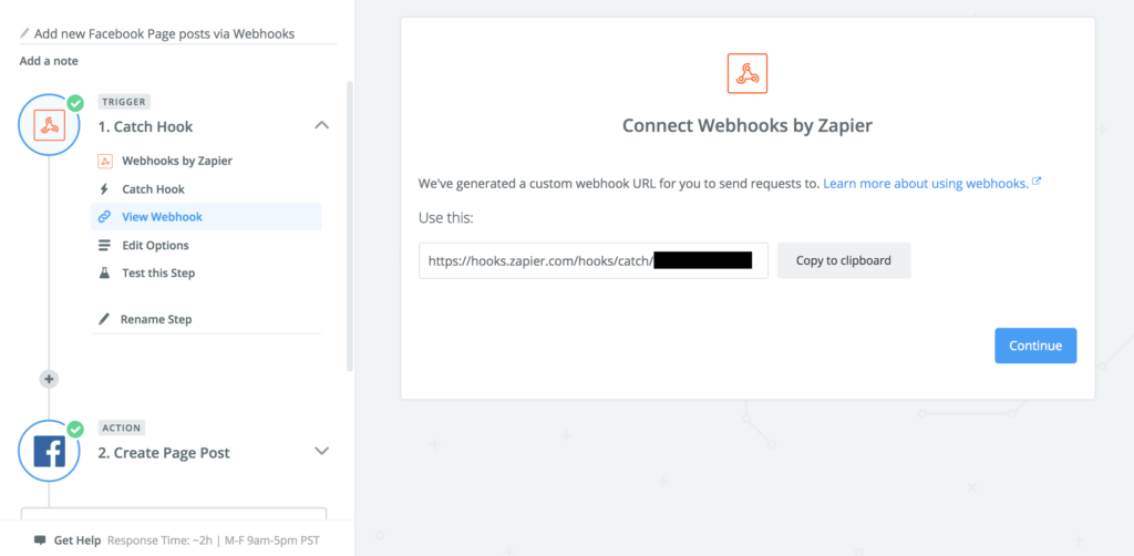 A screenshot of a webhook zapier created.