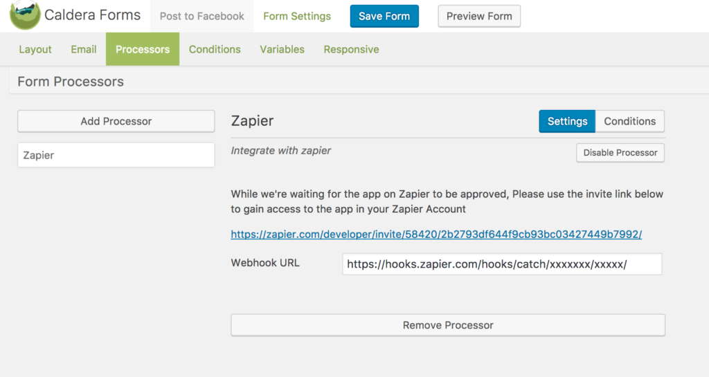 Example of Zapier processor for Caldera Forms.