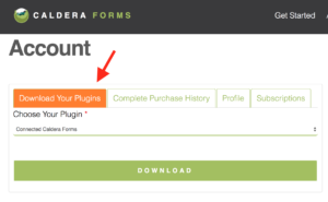 install wordpress plugins screenshot 1: get your plugin files on your caldera forms account