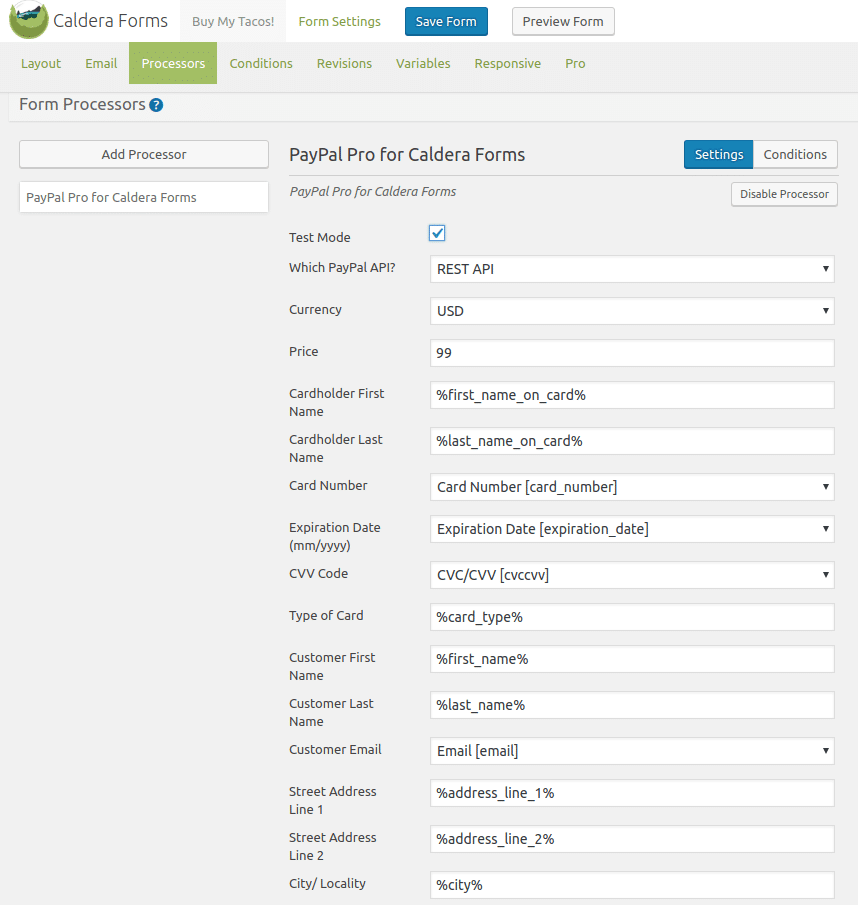 Caldera Forms PayPal Pro Processor