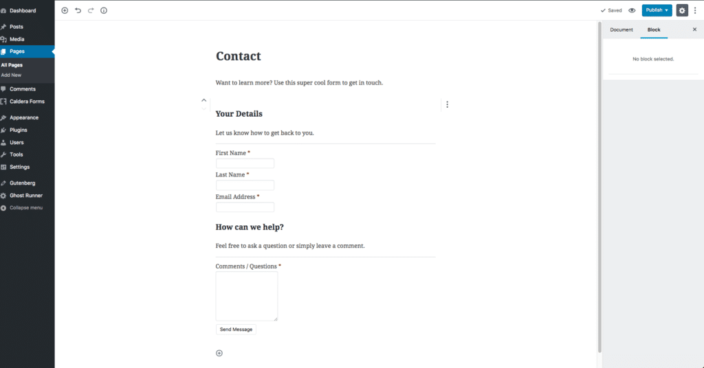 A WordPress Contact Us Page Built With Caldera Forms and Gutenberg