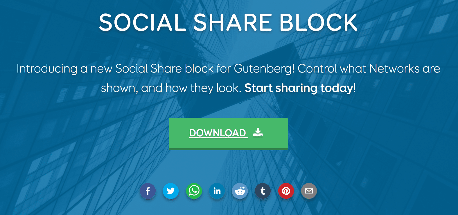The words "Social Share Block" over a blue background