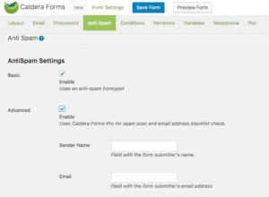 Caldera Forms settings for advanced anti-spam