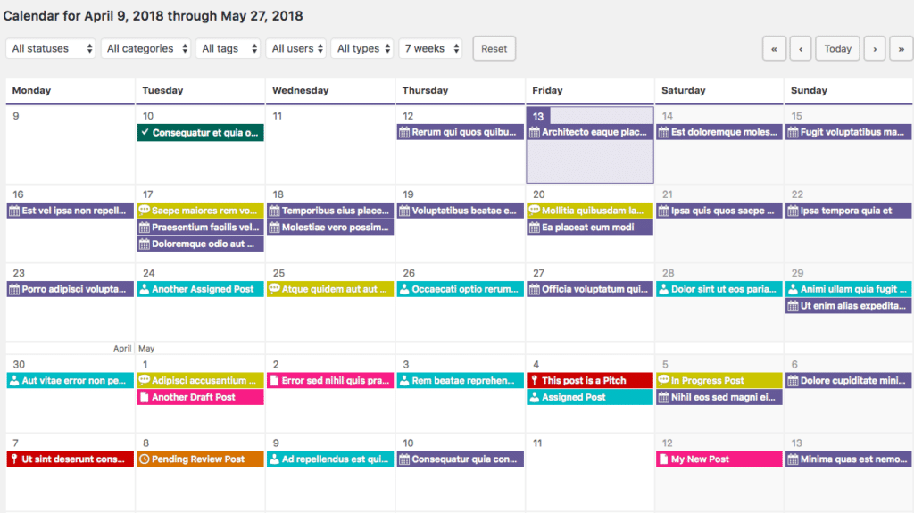 PublishPress calendar view from WordPress admin