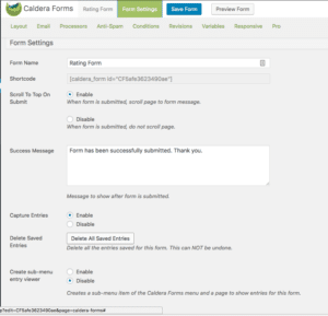 Caldera Forms forms setting tab with new delete entries option