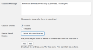 Caldera Forms delete entries and capture entires settings