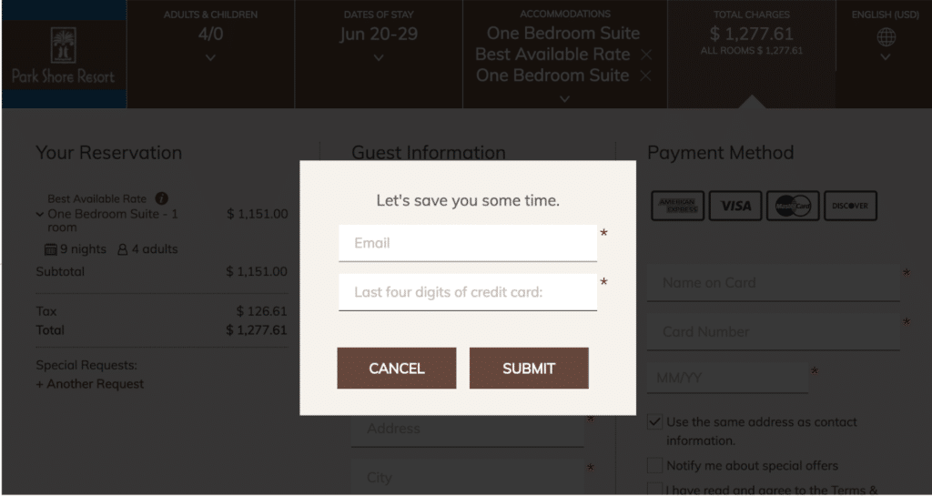 An example of a simple form asking for email and last four digits of credit card.