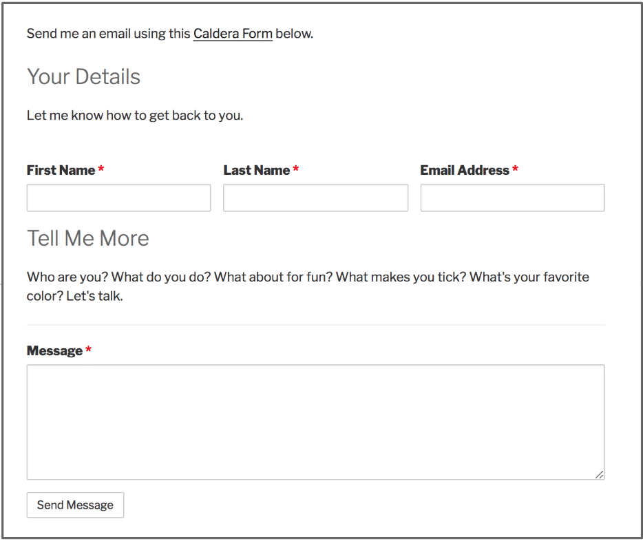 Screenshot of a simple contact form with these following fields: First Name, Last Name, Email Address, and Message.