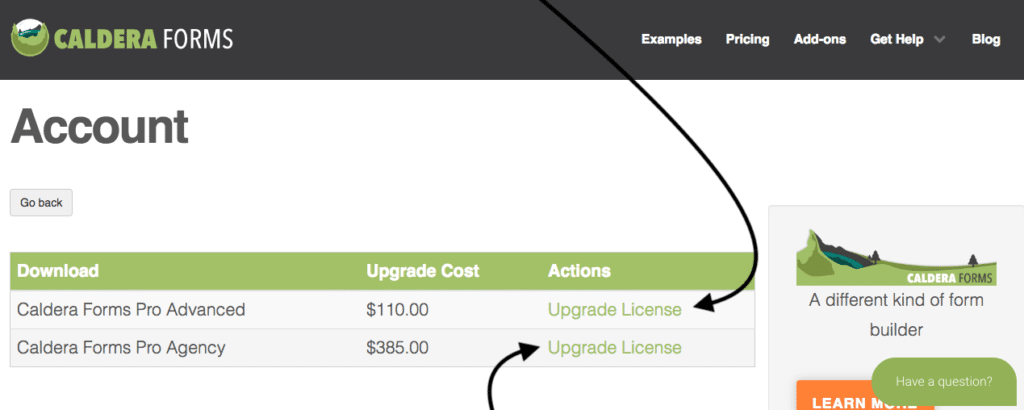 Caldera Forms Pro Upgrade Account Options For Caldera Forms Pro