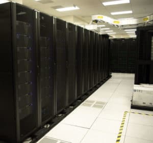 a picture of a dark server room