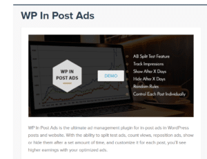 WP In Post Ads page screenshot