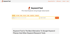 A screenshot of the page keywordtool.io