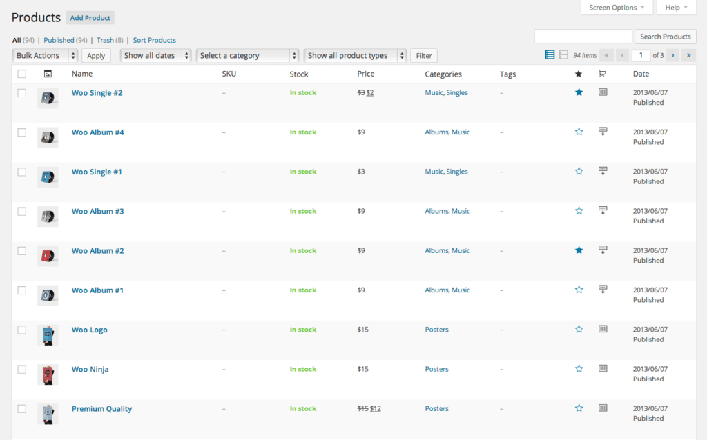 WooCommerce product admin