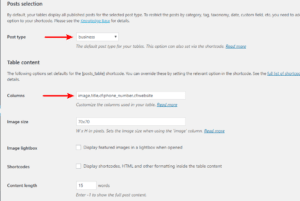 Define post type and columns in the Posts Table Pro plugin.