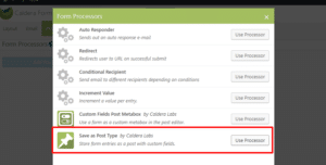 Save as Post Type option in the Form Processors.