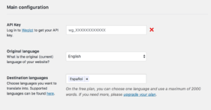 Screenshot of Weglot's main configuration.