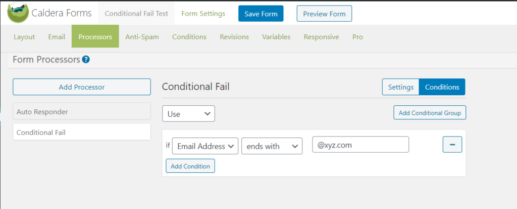 An example of the conditionals in conditional fail processor.