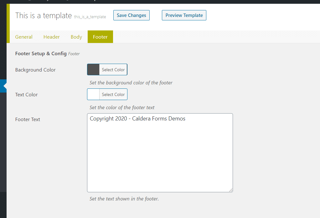 Footer Settings in the Mailer Template add-on.