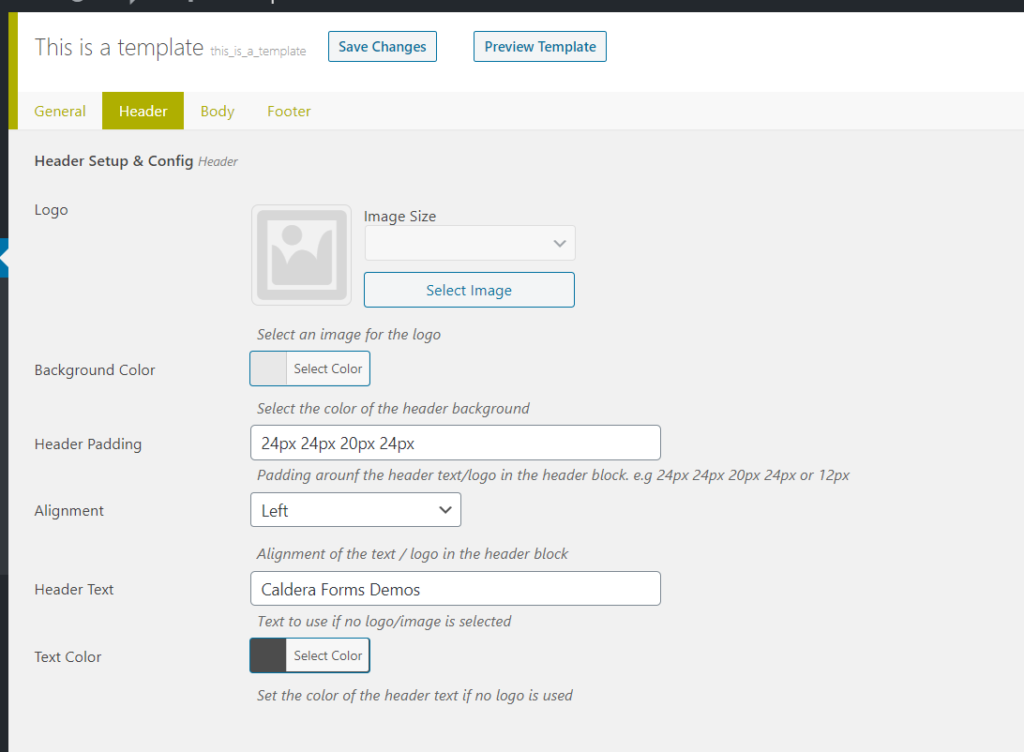 Header Settings in the Mailer Template add-on.