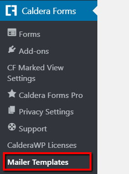 Mailer Templates submenu on the sidebar