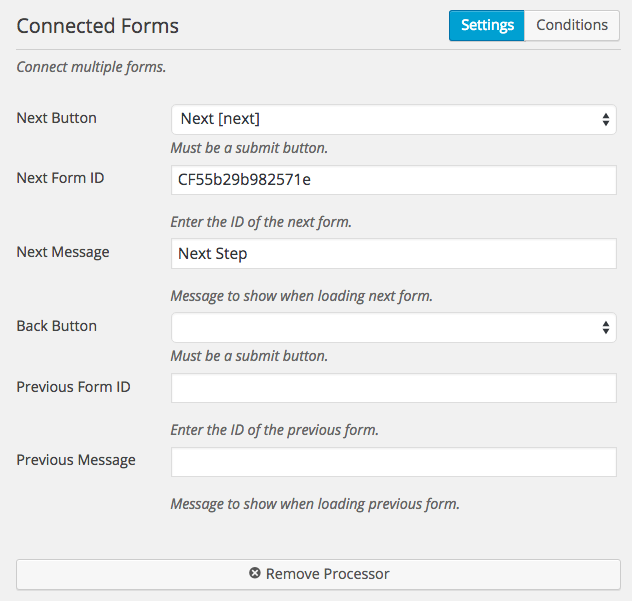 Connected Caldera Forms Settings For Next Form